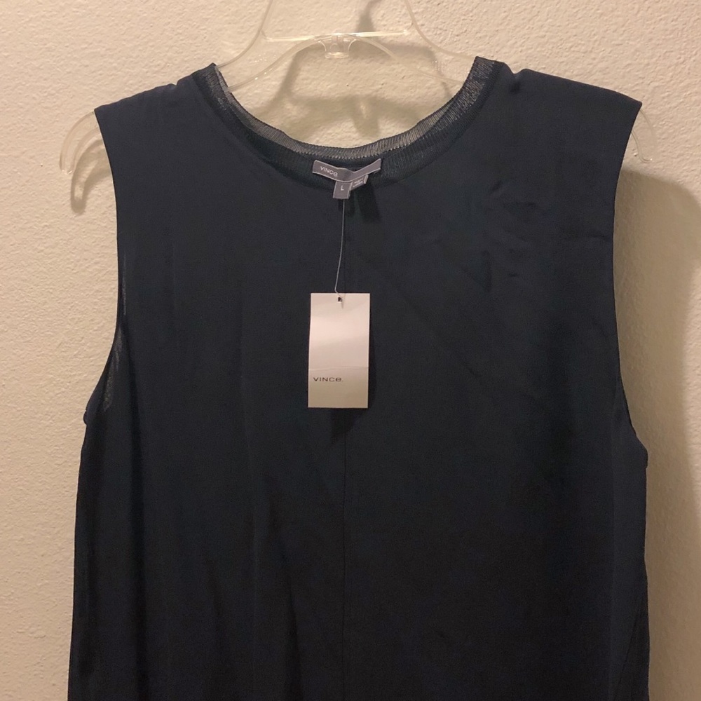 sleeveless navy silk blouse- vince